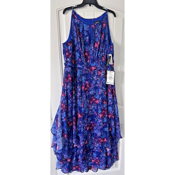 R & M Richards Women's Plus Size Floral-Print Ruffled Maxi Dress Royal Blue 22W - Picture 5 of 12